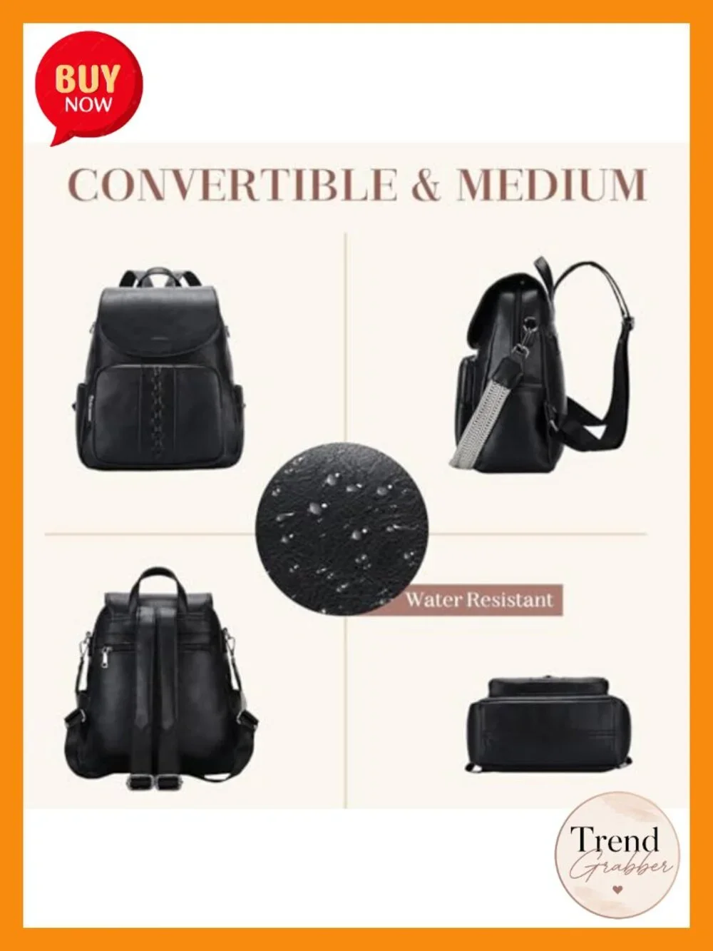 Women's Vegan Leather Flap Backpack Purse with Guitar Strap